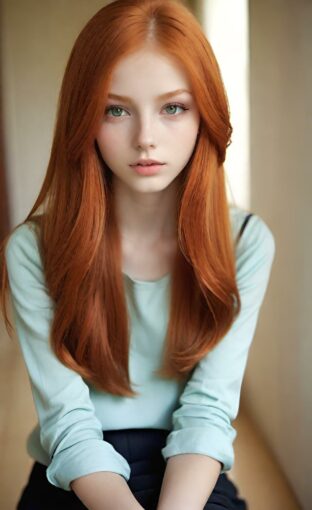 AI girl with red hair wallpaper