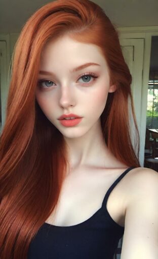 AI girl with red hair wallpaper