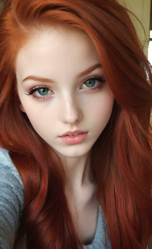 AI girl with red hair wallpaper