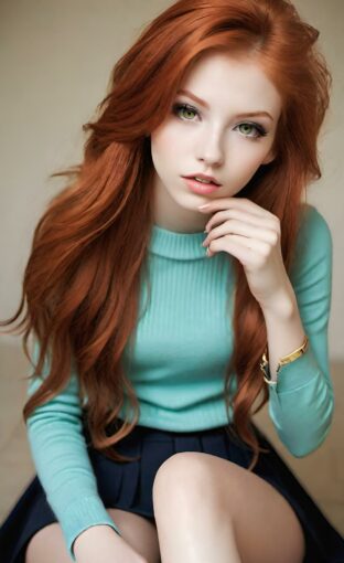 AI girl with red hair wallpaper
