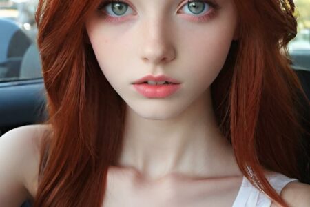 AI girl with red hair wallpaper