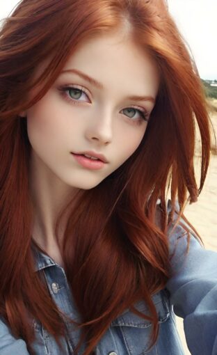 AI girl with red hair wallpaper