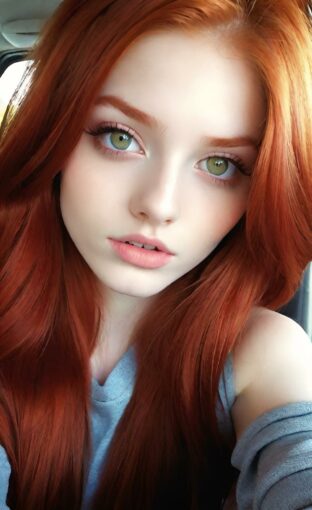 AI girl with red hair wallpaper
