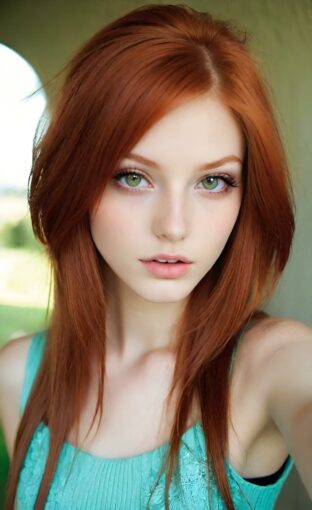 AI girl with red hair wallpaper