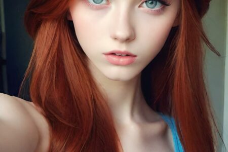 AI girl with red hair wallpaper