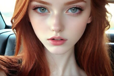 AI girl with red hair wallpaper