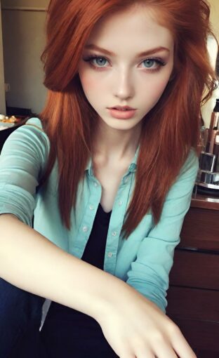 AI girl with red hair wallpaper