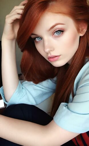 AI girl with red hair wallpaper