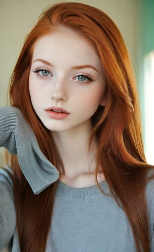 AI girl with red hair wallpaper