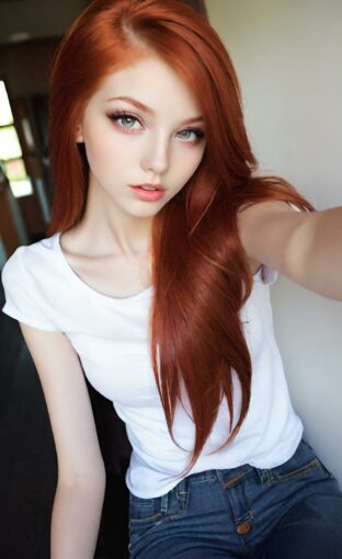 AI girl with red hair wallpaper
