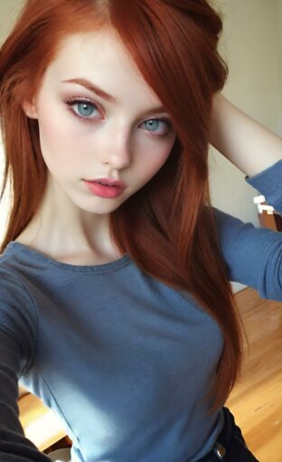 AI girl with red hair wallpaper