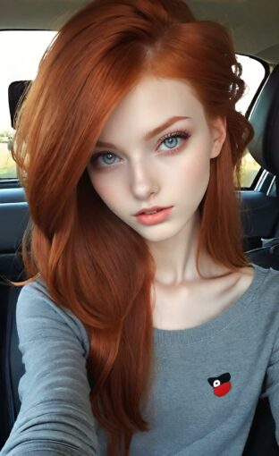 AI girl with red hair wallpaper