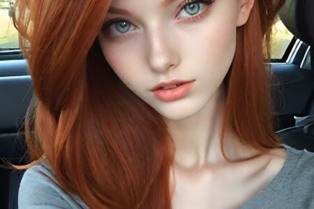 AI girl with red hair wallpaper