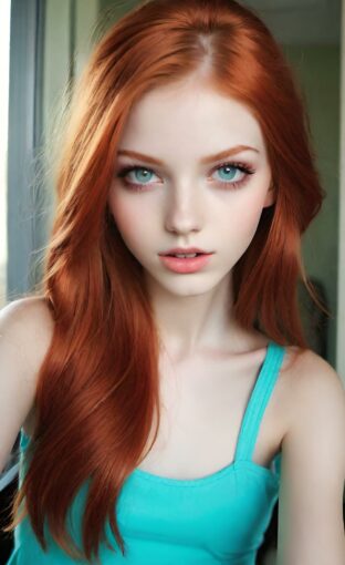 AI girl with red hair wallpaper