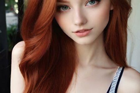 AI girl with red hair wallpaper
