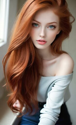 AI girl with red hair wallpaper