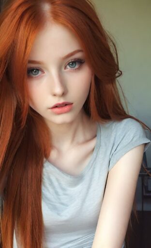 AI girl with red hair wallpaper