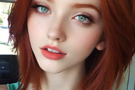 AI girl with red hair wallpaper