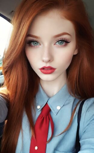AI girl with red hair wallpaper