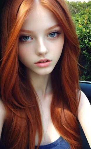 AI girl with red hair wallpaper