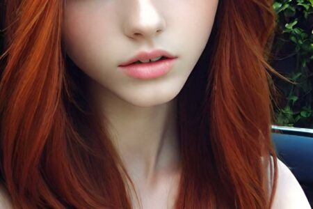 AI girl with red hair wallpaper