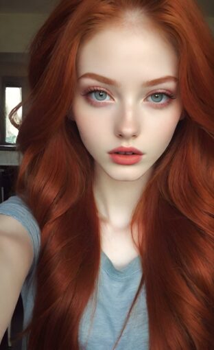 AI girl with red hair wallpaper
