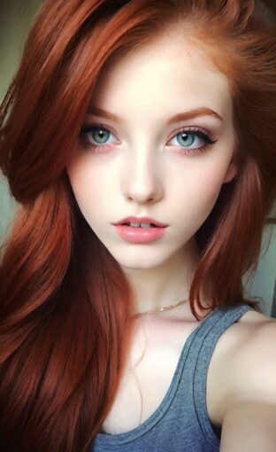 AI girl with red hair wallpaper
