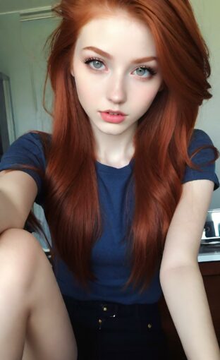 AI girl with red hair wallpaper
