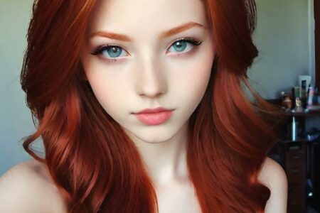 AI girl with red hair wallpaper