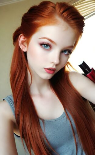 AI girl with red hair wallpaper