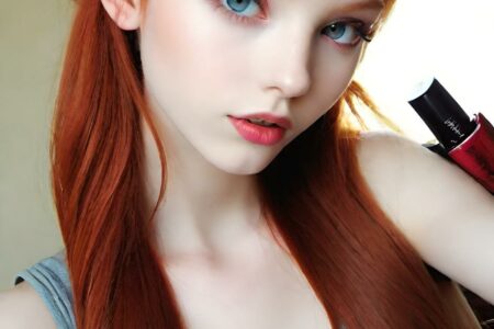 AI girl with red hair wallpaper