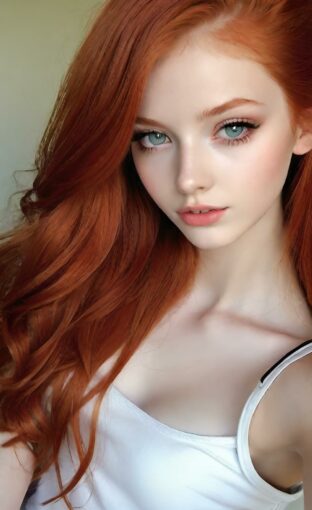 AI girl with red hair wallpaper
