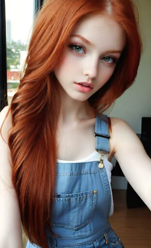 AI girl with red hair wallpaper