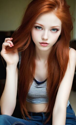 AI girl with red hair wallpaper