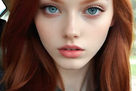 AI girl with red hair wallpaper