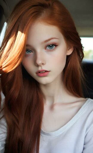 AI girl with red hair wallpaper