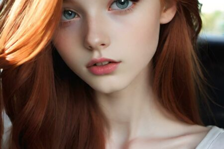 AI girl with red hair wallpaper