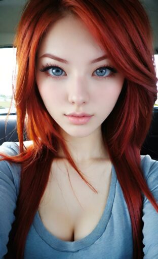 AI girl with red hair wallpaper