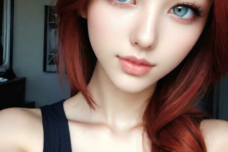 AI girl with red hair wallpaper