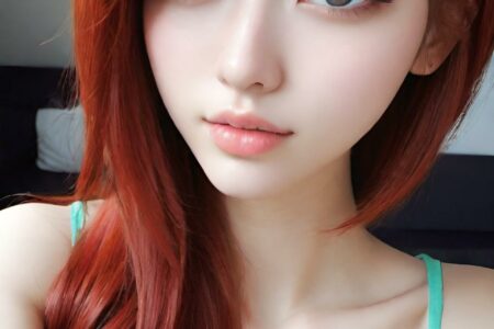 AI girl with red hair wallpaper
