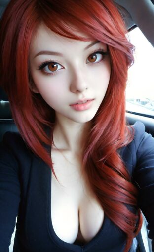 AI girl with red hair wallpaper