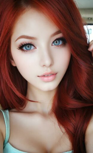 AI girl with red hair wallpaper