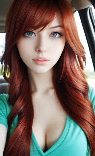 AI girl with red hair wallpaper