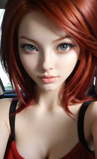 AI girl with red hair wallpaper