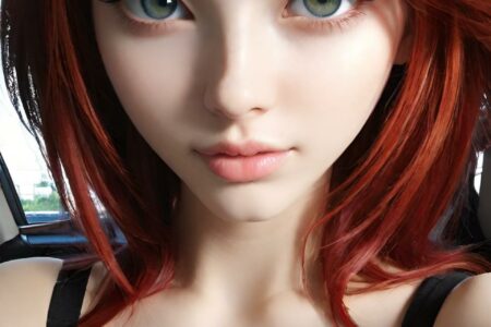 AI girl with red hair wallpaper