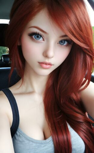 AI girl with red hair wallpaper