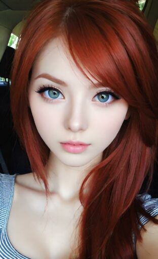 AI girl with red hair wallpaper