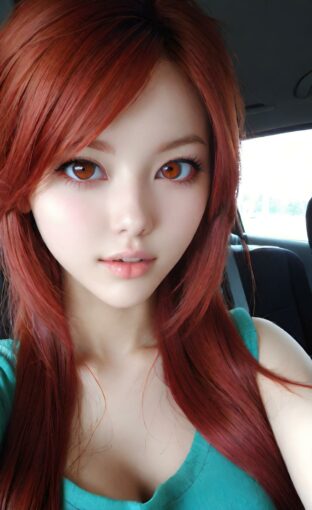 AI girl with red hair wallpaper