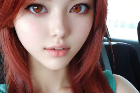 AI girl with red hair wallpaper