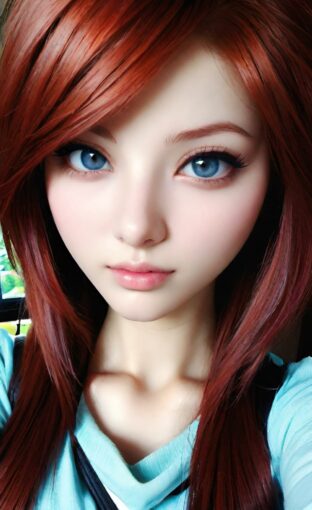 AI girl with red hair wallpaper
